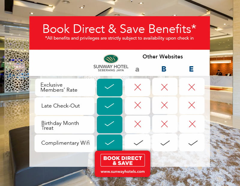 Book direct and save more with Sunway Hotel Seberang Jaya