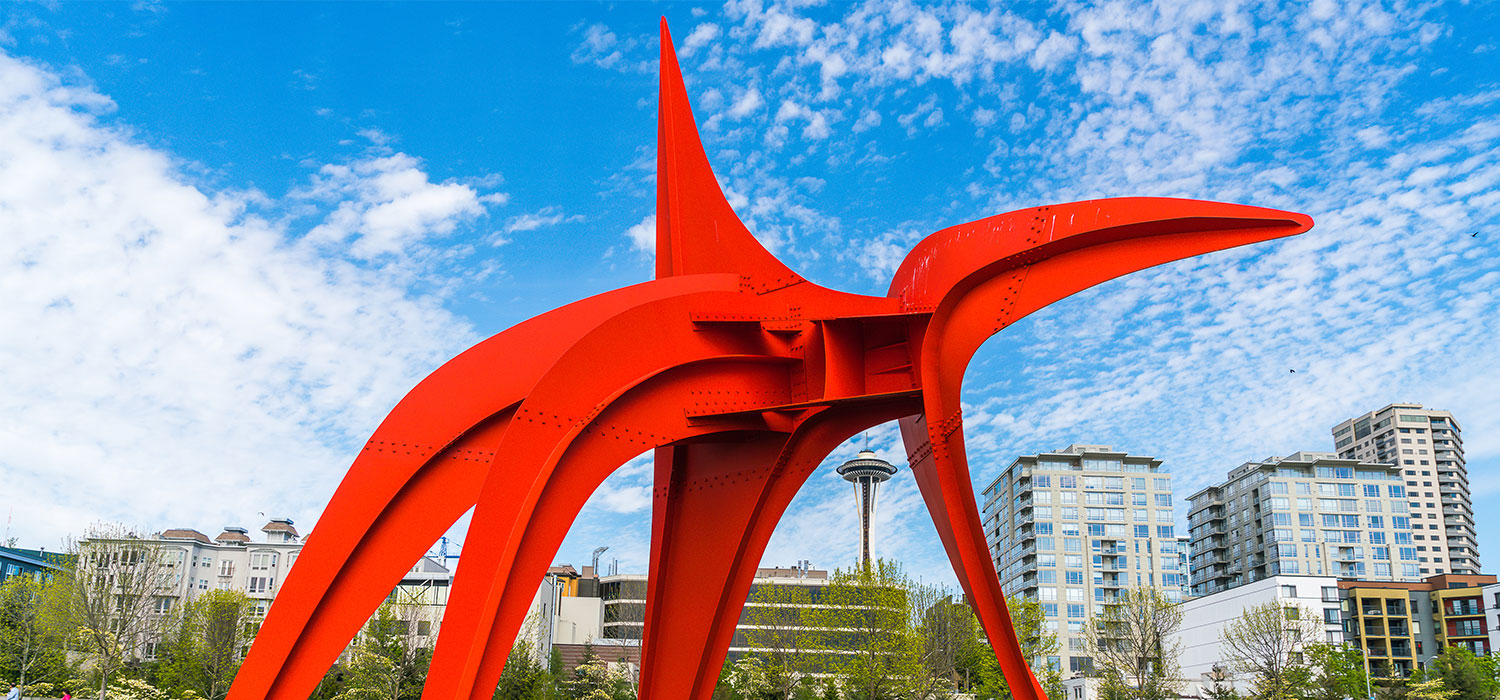 Red sculpture in Olympic sculpture park, Seattle, Washington, USA.