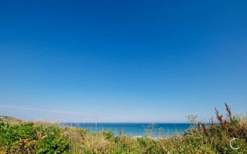 blue skies Cornwall beach