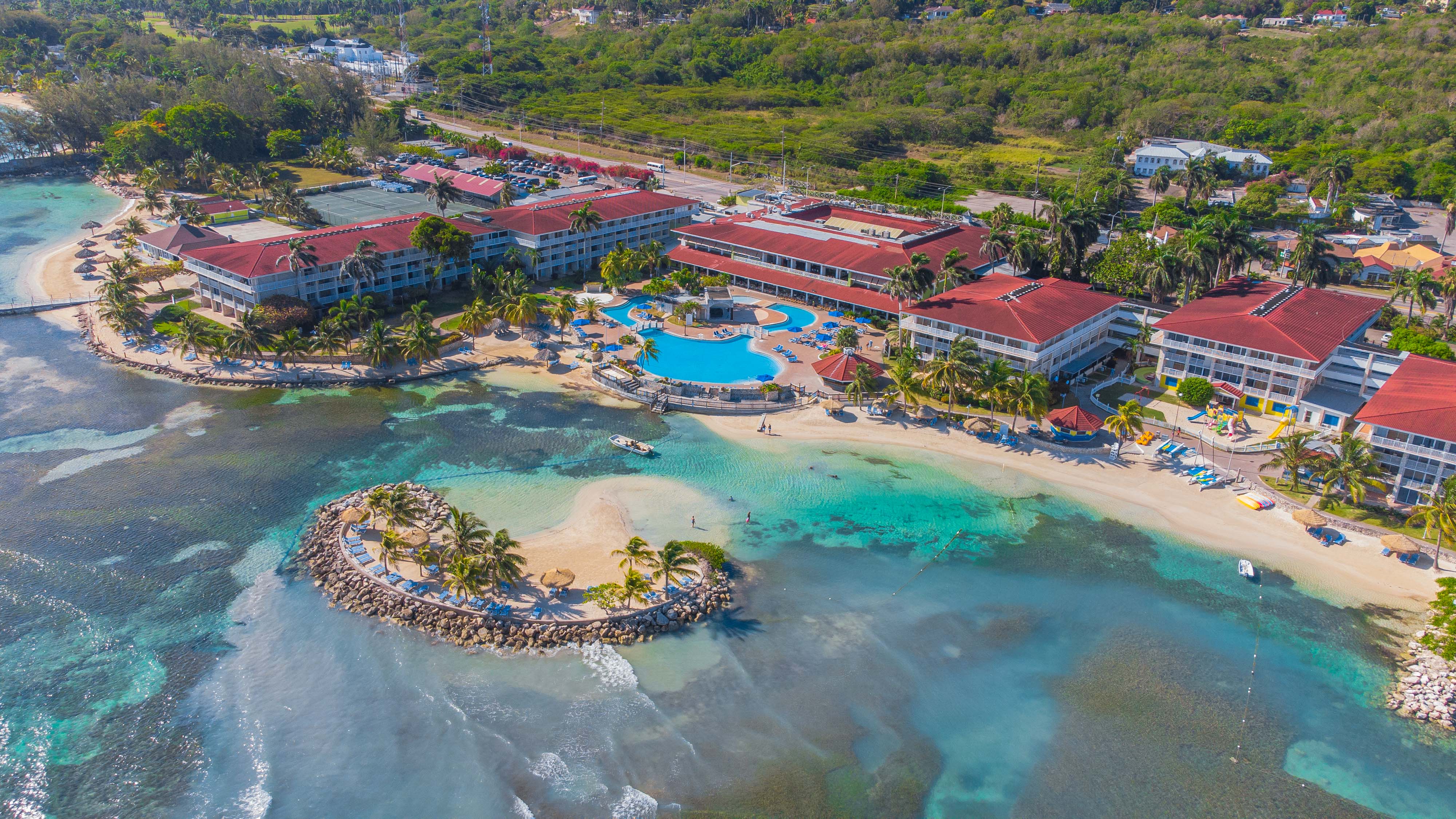 Aerial view of the Holiday Inn Resort Montego Bay surrounded by sea