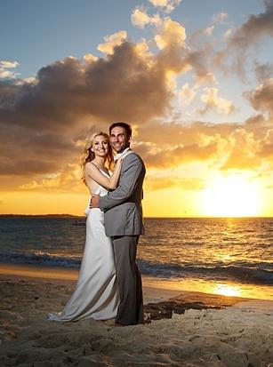 Wedded couple by the beach at The Somerset on Grace Bay
