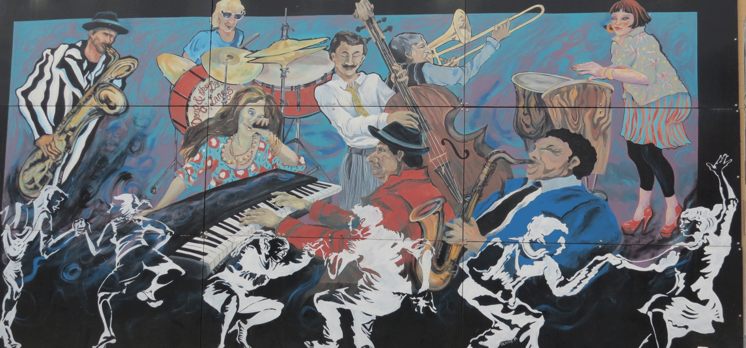 mural along the langley city mural walk of jazz players